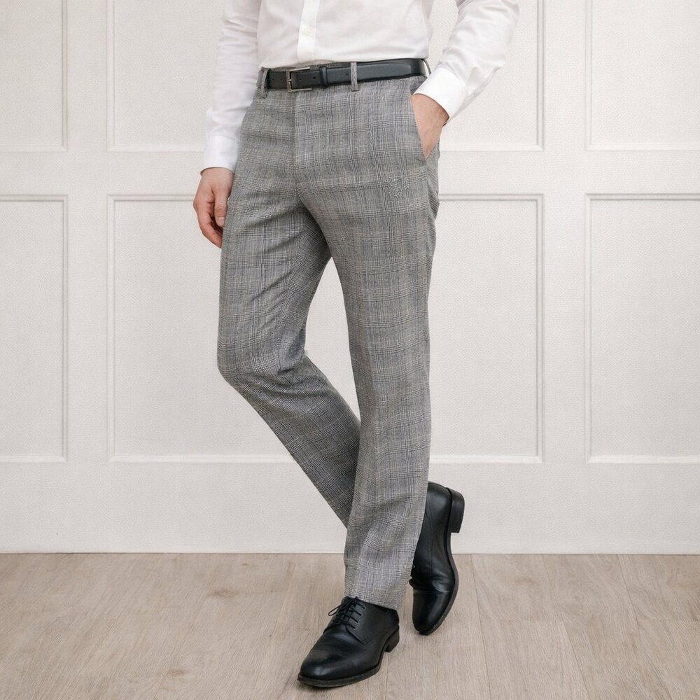 Moods of Norway Wool Glen Plaid Dress Pants Men's Tailored Norwegian Designer